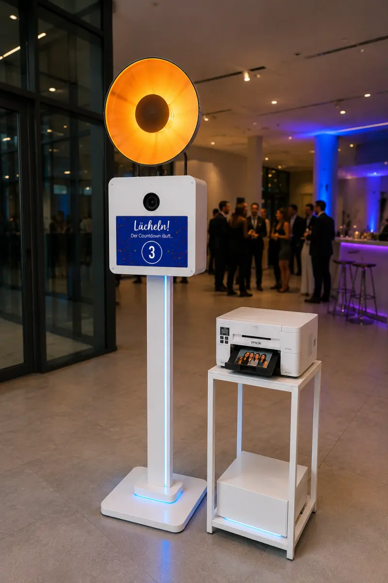 Gäste an der Premium-Photobooth bei Feier in Düsseldorf